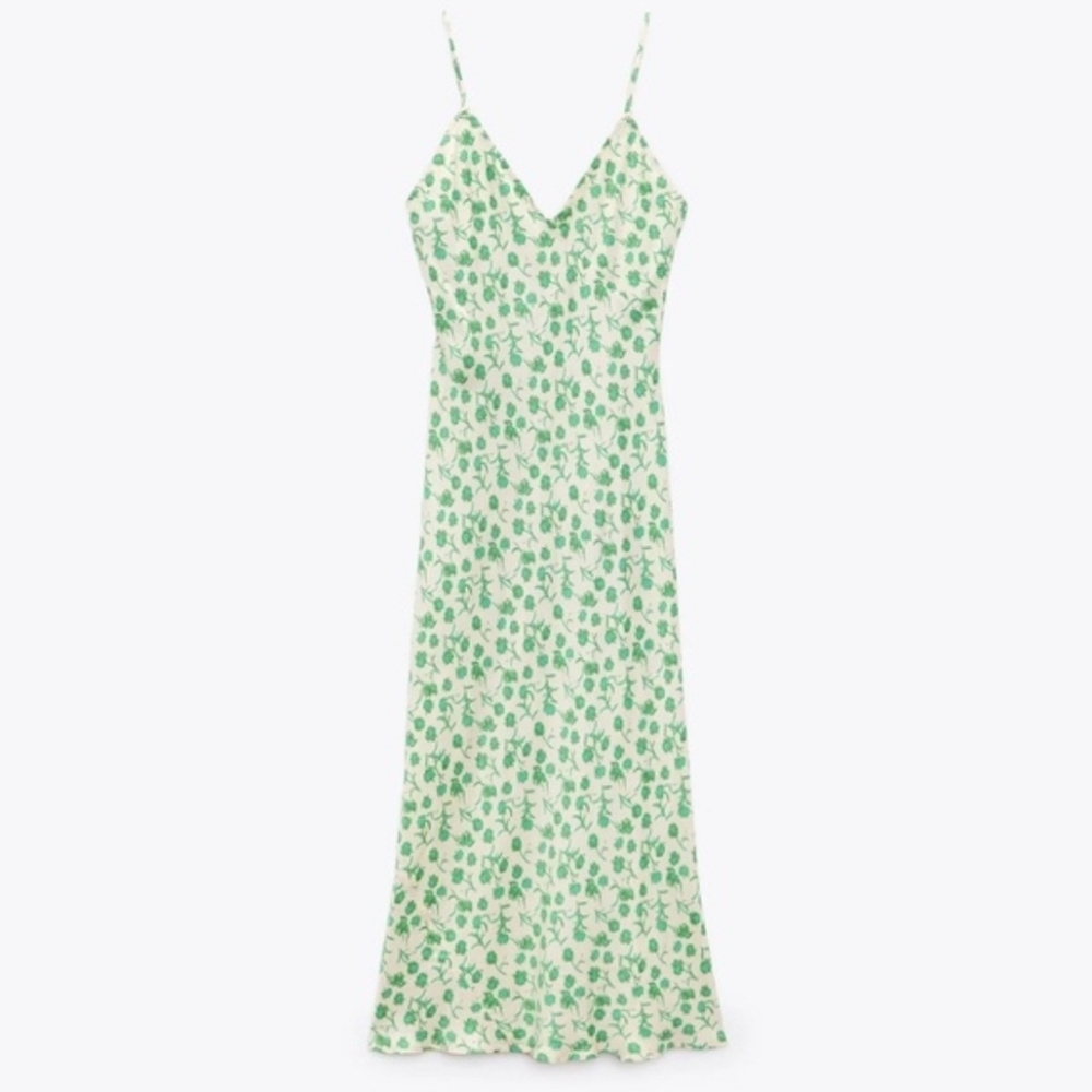 Zara Green Silky Slip Dress Maxi XS - Picture 2 of 11